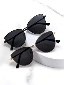 2pcs Metal Cat Eye Decorative Glasses, New Cat Eye Fashion Glasses For Women, Unique Street Style Fashion Glasses