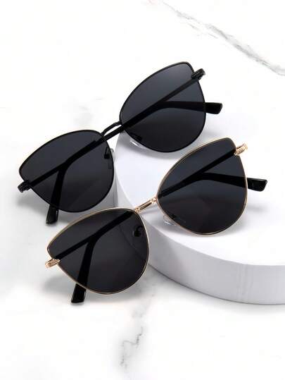 2pcs Metal Cat Eye Decorative Glasses, New Cat Eye Fashion Glasses For Women, Unique Street Style Fashion Glasses