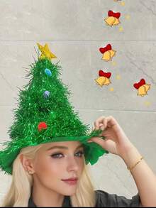 1 Piece Of Adult Holiday Christmas Tree Hat - A Soft Velvet, Thick And Fluffy Holiday Party Headpiece, Featuring Colorful Ball Decorations And Star Top Decorations, Perfect For Christmas And New Year Celebrations