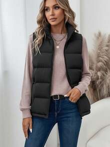 Women's Puffer Vest Sleeveless Jacket Zip Up Vest, Casual Layered Outerwear Forutumn Winter,Fleece