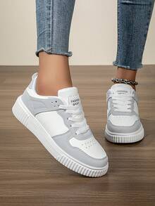 Women's Casual Sneakers, Lace-Up Soft Sole Flat Comfortable Skateboard Shoes, Lightweight Low-Top Everyday Shoes - Grey - View 6