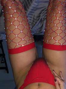 女士水钻装饰时尚过膝袜，适合派对穿着，舒适保暖 - 紅色 - 查看 3