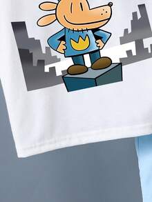 Conjunto de Camiseta de Manga Curta com Gola Redonda e Shorts com Estampa de Letra e Desenho Animado para Menino Jovem - Branco - Visão 5