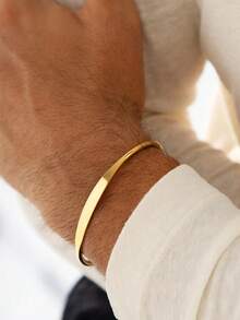 1 pieza Brazalete ajustable de acero inoxidable chapado en oro de 18K, regalo personalizado para esposo, hijo o padre, joyería para hombres, regalo de Navidad/cumpleaños para papá, esposo, novio