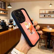 Phone Case With Black Border And Coral Back With Animated Fox Print For Daily Use In Cafes Suitable For Apple Series Phones - White - View 6
