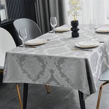 Tablecloth Rectangle 60 X 120 Inch, Damask Table Cloth, Heavy Weight Fabric Table Cover For Dining, Parties, Indoor, Outdoor, Birthday Tablecloth, Floral Fitted Tablecloth For 6 Foot Rectangle Tables, Elegant Design, Gray