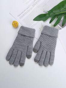 冬季手套 - 男女通用保暖手套，1 双装，弹性袖口针织触屏手套 - 彩色 - 查看 4