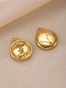 1pc Stainless Steel 12 Zodiac Signs Reversible Pendant, Suitable For Men And Women Daily Wear, Birthday Gift (Without Chain) - Gold - View 13
