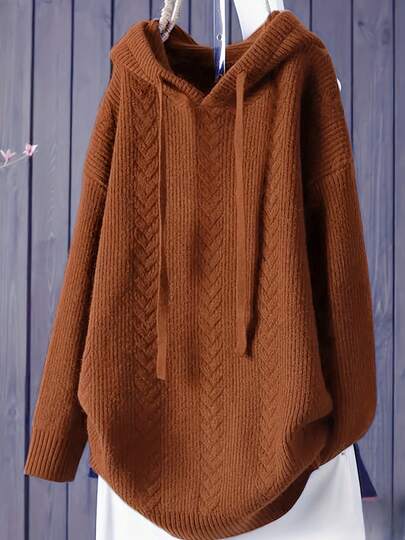 大码纯色抽绳宽松休闲连帽卫衣，秋冬款