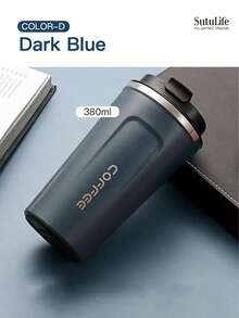 1pc380ml Travel Coffee Mug Insulated Coffee Cup, Stainless Steel Tumbler Cup, Reusable Tea Cup, Portable Water Bottle, Leakproof Lid, Keeps Drinks Hot Portable Insulated Coffee Cup, Stainless Steel Insulated Coffee Cup, Leak-Proof Insulated Coffee Cup, Large Capacity Insulated Coffee Cup, Simple Design Insulated Coffee Cup