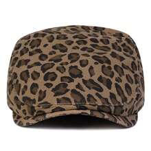1顶女士豹纹贝雷帽，时尚报童帽，休闲户外前檐帽，适合秋冬季街头、商务、派对等场合 - 彩色 - 查看 3