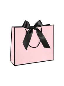 20pcs Mini Horizontal Kraft Paper Gift Bags With Bow Ribbon Handles, Horizontal Paper Gift Bags Suitable For Wedding Bridesmaid Favors, Unisex, Applicable For Birthday, Wedding, Bridesmaid Party Favors, Shopping Retail (Black & Pink)