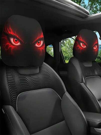 半焰恶魔眼印花汽车头枕套，适合长途驾驶或假日旅行，女士汽车内饰装饰配件，万圣节或圣诞节的完美之选，趣味汽车配件，绝佳礼物