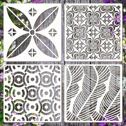 Wall Stencils For Painting Large Pattern, 4PCS 12 Inch Reusable Stencils For Crafts, Exquisite Geometric Designs For Wall Furniture Home Decor, DIY Art Projects