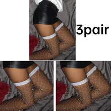 女性性感鑽石網襪,大腿高度閃爍的鑽石袜子 - 白色 - 查看 4