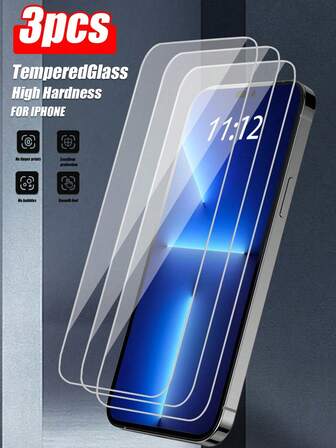 3片装高清钢化玻璃屏幕保护膜，兼容 11/12/13/14/15/16/16 Plus/16 Pro/16 Pro Max/17/17 Plus/17 Pro/17 Pro Max，防刮花，防震，触感顺滑