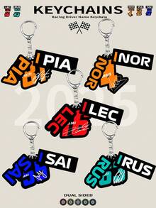2025 F1 车手姓名钥匙扣，赛车钥匙扣，F1 赛车运动钥匙扣，赛车运动钥匙扣，钥匙圈配件，包包挂件，波兰、南非、勒芒等地车手专属钥匙扣，兰多钥匙扣，2D 双面卡通人物挂件。卡通人物礼物。适合车迷、生日礼物、钥匙扣、汽车钥匙扣及包装装饰、背包及室内装饰。