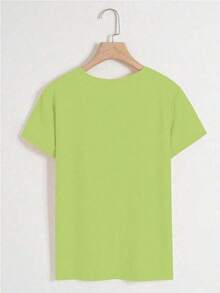 FNI Fusion Women' Plain Casual Versatile Crew Neck Short Sleeve T-ShirtOversized Casual Going Out Tops Women, Perfect - 綠色 - 查看 2