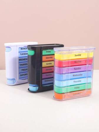 1 pièce Boîte à pilules portable avec 28 compartiments, 7 jours par semaine, boîte à pilules empilable avec design coloré, boîte de rangement de médicaments pour la maison, boîte à pilules essentiels de voyage