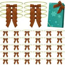 D100 Pcs Veet Christmas Gift Bows For Gift Wrapping Elastic Bows Holiday Pre Tied Bows 24'' Stretch Loops With Ribbon Stretch Cord For Flat Gift Boxes Xmas Baby Showers Weddings Party Favors - 卡其色 - 查看 1