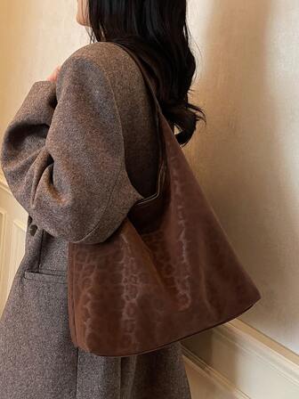 Bolso de mano de gran capacidad con estampado de leopardo vintage para mujer, nuevo modelo 2025 de estilo casual y versátil para ir y venir, bolso de hombro tipo tote, otoño/invierno