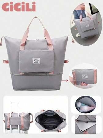 1 Pc Lightweight Travel Duffle Bag With Luggage Strap Design.Large Capacity Foldable Tote Bag.Business Trip Handbag .Minimalist Sports Bag.Sturdy Storage Bag.Shoulder Bags.For Women And Men.For Holiday Shop,For Outdoors,For Spring And Summer.Note:Random Letters And Lining Colour. Bag For School School Accessories School Stuff