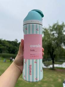 North American Ins Style OW Ala X Wicked Collab High Aesthetic Insulated Cup With Proportion Creative Kettle Suitable For Home Living Room Large Capacity Cold Water Bottle Sports Water Bottle With Lid And Straw 32OZ Magic And Witch - Cherry-stripe-24OZ - 查看 2