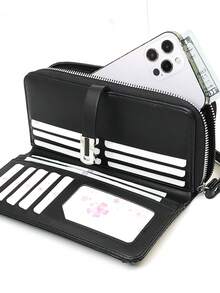 Women's Mini Handbag Wallet Chic Snap Closure Colorblock Soft PU Leather Long Wallet Multi-Functional Large Capacity Card Holder Zipper Coin Purse Lightweight & Fashionable For Women Wallet Purse Wallet - Black - View 3