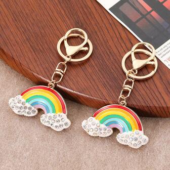 1pc Rainbow Women's Accessory, 1pc Rainbow Cloud Meteor Zinc Alloy Pendant Keychain, Shiny Alloy Jewelry Gift, Party Accessory, Autumn Bag Charms Car Accessories Teacher Friend Sister Gift Ideas