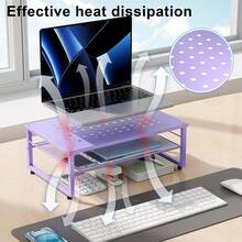 Soporte elevador de metal de 2 niveles, organizador de almacenamiento para escritorio de oficina para monitor de computadora, portátil, impresora, suministros de oficina (Morado) - Púrpura - Ver 4