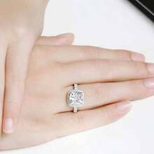 Platinum Plated 4 Carat Princess Cut CZ Simulated Wedding Engagement Proposal Ring - 銀 + 10.5 - 查看 4