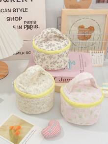 1 Peça Bolsa de Maquiagem Acolchoada com Estampa Floral Miúda, Bolsa de Maquiagem Fofa, Bolsa de Cosméticos de Viagem para Mulheres, Bolsa de Maquiagem Portátil e da Moda, Bolsa de Maquiagem de Viagem para Meninas, Bolsa de Armazenamento Multifuncional para Batom, Absorvente, Moedas, Chaves, Presilhas de Cabelo, Scrunchie etc, Bolsa de Lavagem de Grande Capacidade para Organizador de Viagem, Bolsa de Cosméticos para Viagem, Presente do Dia das Mães, Presente de Volta às Aulas, Presente de Ano Novo