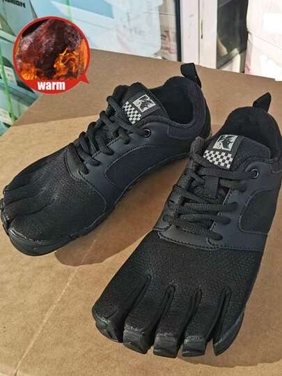 35-47 Size Unisex Winter Outdoor Lace-Up Sports Shoes With Thermal Lining, Five-Finger Design For Yoga, Fitness, Hiking, Climbing And More Outdoor Activities