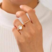 Cubic Zirconia Gold Rings Women Non Tarnish  Dainty 14K Gold Plated Stackable Princess Cut Engagement Ring Set Wedding Promise Rings Her Jewelry Size 6 8 9 10 11 - E-2pcs Oval Engagement Ring + 11 - View 4