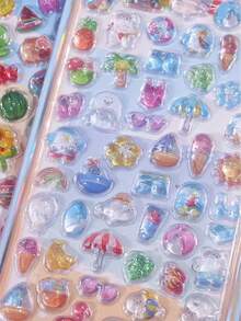 3D Embossed Stickers - Cute And Compact, Featuring Various Fruit Ice Cream, Animal, And Pet (Cat, Dog) Designs | Multi-Layered Stickers, Asymmetrical Shapes, Reusable, Waterproof, Matte Finish, Suitable For Scrapbooks, Diaries, Planners, And DIY Crafts