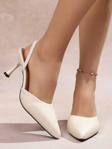 Damen Weiße Spitze Stiletto Absatz Slip-On Arbeitsschuhe, Lederobermaterial, rückenlos, Frühling/Herbst Schuhe - Chantilly - Übersicht 3