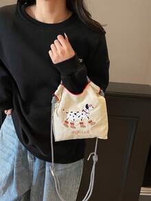 日本原装腋下购物袋，精致刺绣，防水尼龙手提包，女士手提包/单肩包，可拆卸肩带，小狗和波点图案 - 彩色 - 查看 5