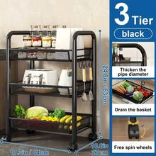 黑色多层重型碳钢滚动储物推车，带轮子、开放式置物架和金属网篮 - 适用于厨房、客厅、卧室的移动收纳推车 - 易于组装，厨房储物推车，时尚工业风 - 彩色 - 查看 7