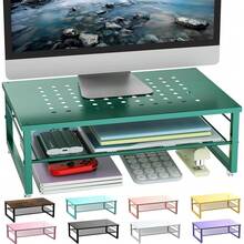 2-Tier Metal Monitor Stand Riser, Desk Organizer For Monitor, Office Desk Storage Organizer For Office Supplies (Dark Green){Inchcolor_nameinch:InchDarkGreeninch} - 深綠色 - 查看 1