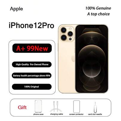  iPhone 12 Pro de Apple de grado A+ usado, original genuino, en condición casi nueva (99% nuevo); teléfono, estuche protector incluido