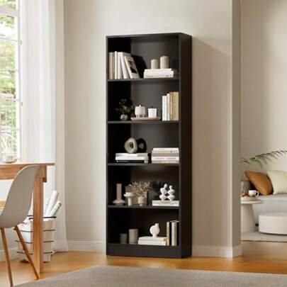 Book Shelf With 5 Tier Display Rack Black Bookshelf Bookcase