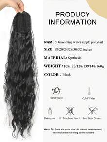 Long Ripple Waves Curly Drawstring Ponytail Synthetic Ponytails For Women Black Ponytail Clip In Hair Extensions For Daily ,Cosplay ,Party, Christmas, Halloween ,Hair Ccessory