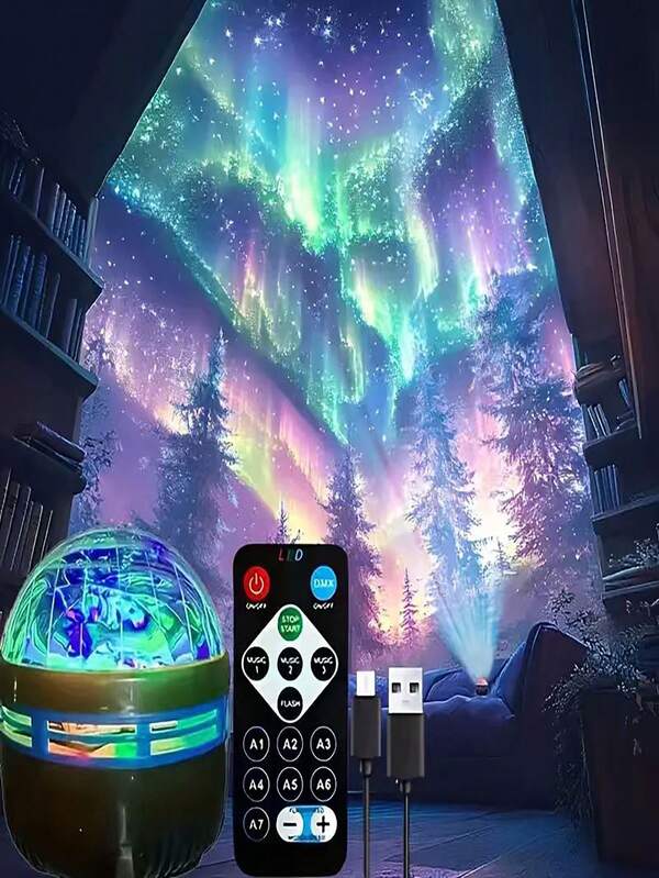 مصباح إسقاط الأورورا بإمداد طاقة USB، مزود بوحدة تحكم عن بُعد لضبط السطوع، مع تأثيرات عرض المجرة والضباب الكوني الديناميكية، مناسب لتزيين غرف النوم وغرف المعيشة والمكاتب، مع طبقات ضوء وظل واضحة على الجدران، مثالي لاستخدام المراهقين.