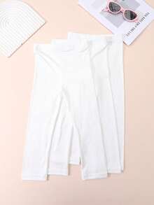 3 Pairs Girls' Solid Color Basic Ankle Length Leggings, Suitable For All Seasons - White - View 15