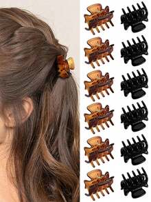 12pcs Women's Black Amber-Colored Resin Retro & Simple Mini Hair Claw Clips For Daily Use Street Hair Jaw Clip Hair Clamps Hair Clutch Hair Catcher Clip, School Stuff, College Fall Winter Hair Clip Hair Accessories For Women For Vacation Outfits Woman - Multicolor - View 8