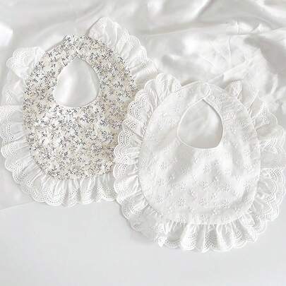 Yếm Baby Ins phong cách Hàn Quốc xuân/hè, Yếm chống dãi hình chữ U Hàn Quốc cho trẻ sơ sinh, Yếm chống dãi viền hoa cho bé