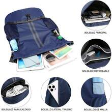 Mochila Deportiva con Cordón, Mochila para Natacion, Compartimento para Zapatos y Bolsillo a Prueba de Humedad, Mujer Hombre Mochila Cuerdas Impermeable Saco Gimnasia, Adecuada para Fitness y Natación - Azul Marino - Ver 1