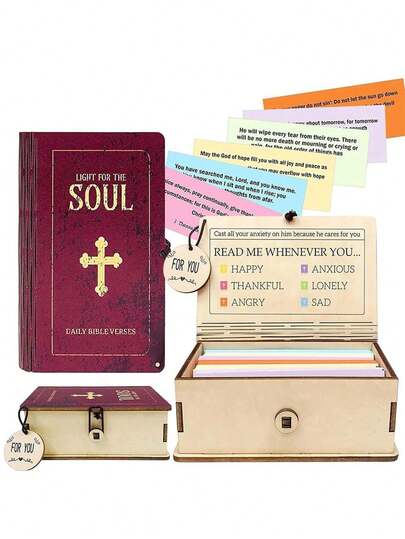 Bible Verse Gift Set - Includes A Handcrafted Wooden Storage Box Containing 150 Prayer Cards With Scripture Passages. Conveys Heartfelt Sentiments And Daily Encouragement Through Inspiring Verses. A Christian Bible Gift.
