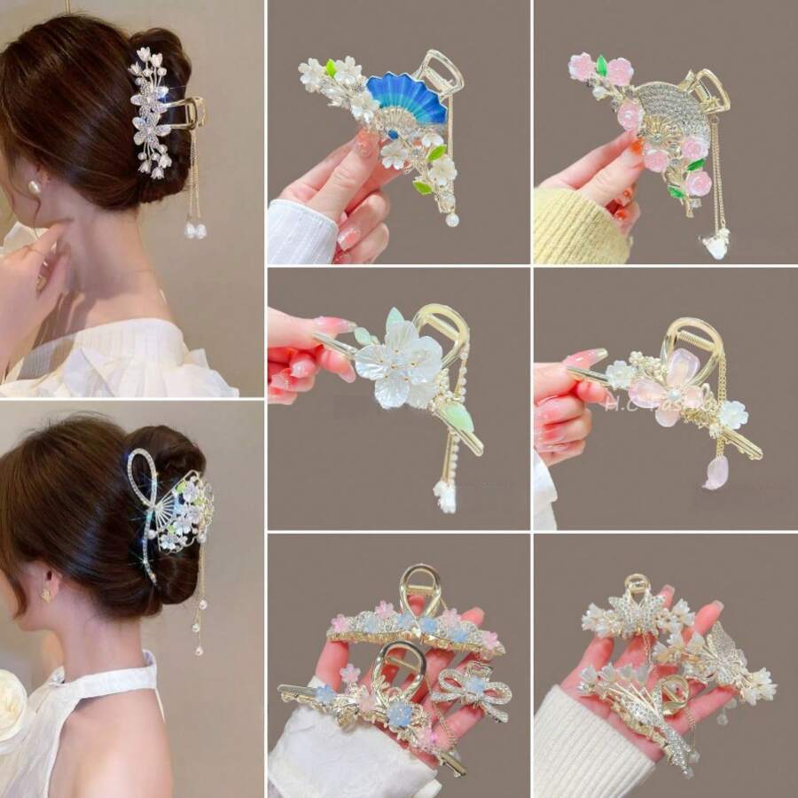 1 Piece Of Women'S Fashionable And Exquisite Hairpin, Lily Of The Valley Tassel Updo Hairpin, Ancient-Style Hairpin Hair Accessory, Flower-Shaped Shark Clip. It Is An Exquisite Jewelry Hair Accessory For Women,  Gift For Holidays - E54樹枝 - 查看 1