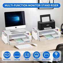 White Monitor Stand Riser, 2-Tier Wood Computer Desk Organizer With Drawer, Pen Storage & Phone Holder, Office Desk Accessories Desktop Organizer For Office Supplies{Inchcolor_nameinch:InchWhiteWoodinch} - Gỗ trắng - Xem 5